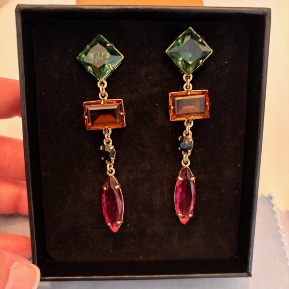 HEIDI DAUS MULTICOLOR LONG CLIP EARRINGS, NEW - Picture 4 of 4